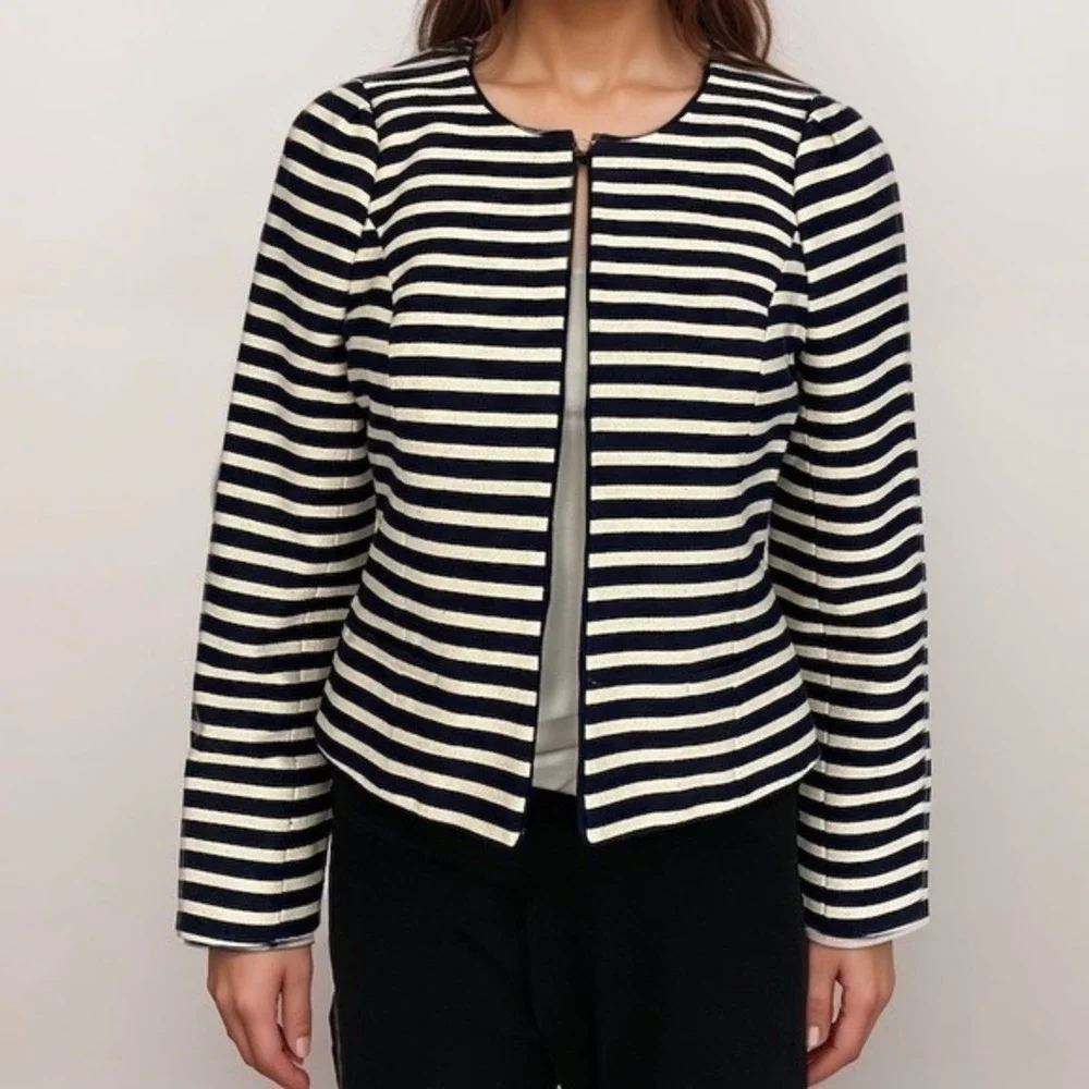 2/$30 NWT Banana Republic Blazer Sz 2 Blue Cream Cotton Blend Office‎ Work